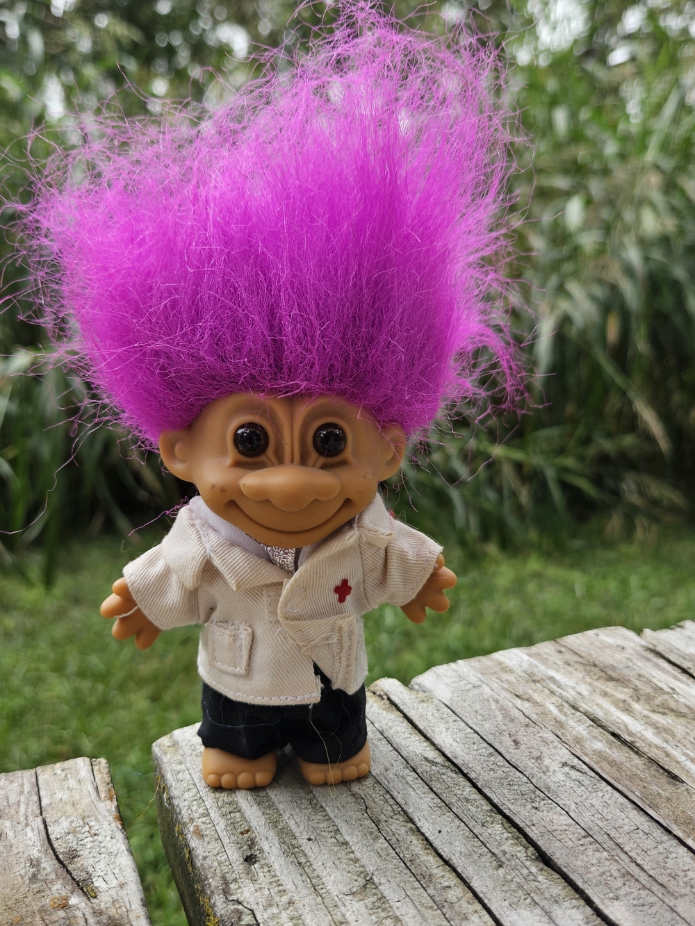 Vintage Russ Troll Doll Red Cross Doctor Pink Hair